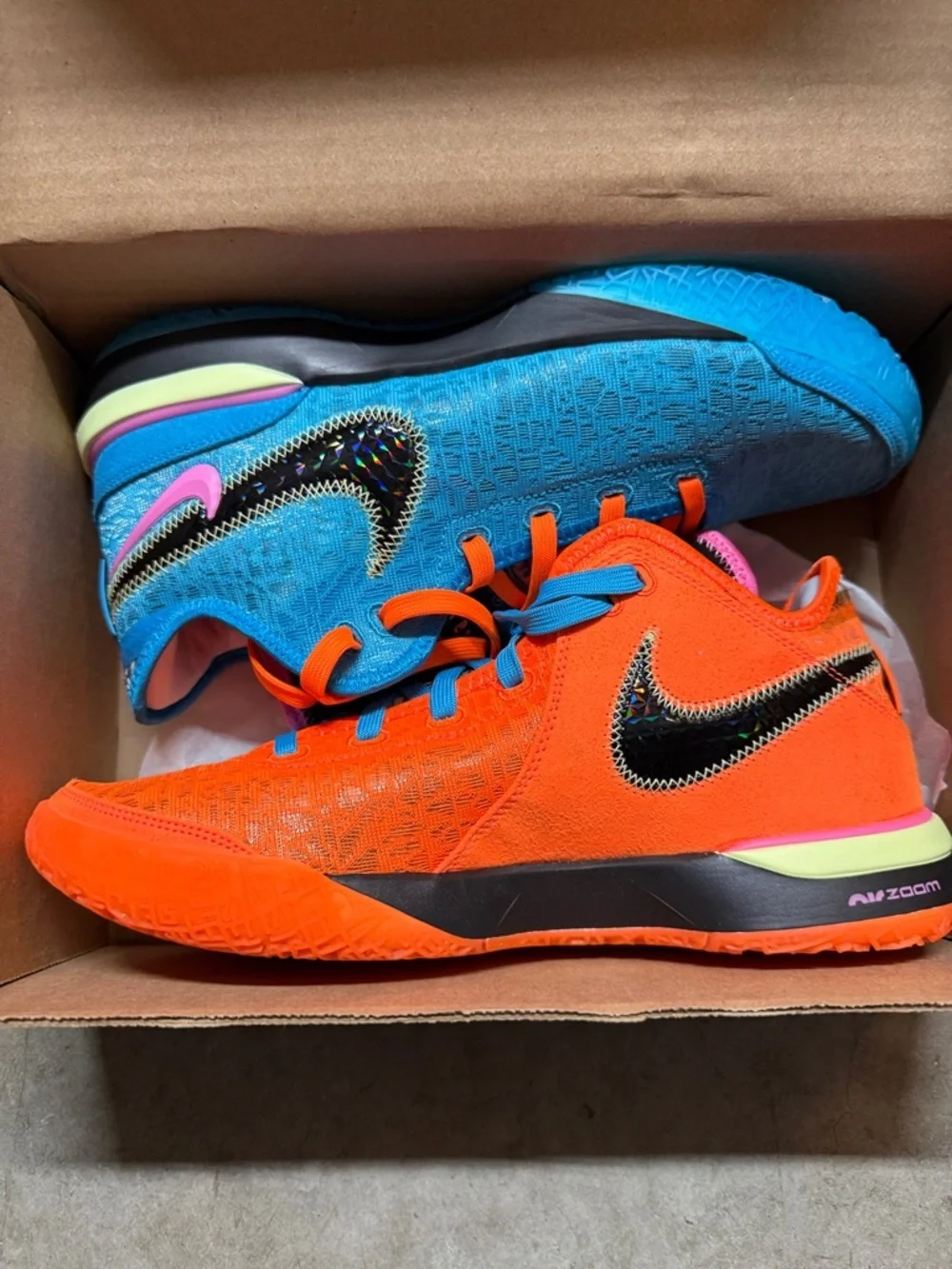 Nike LeBrons Men’s  Bright Orange and Cyan Low-Top Sneakers